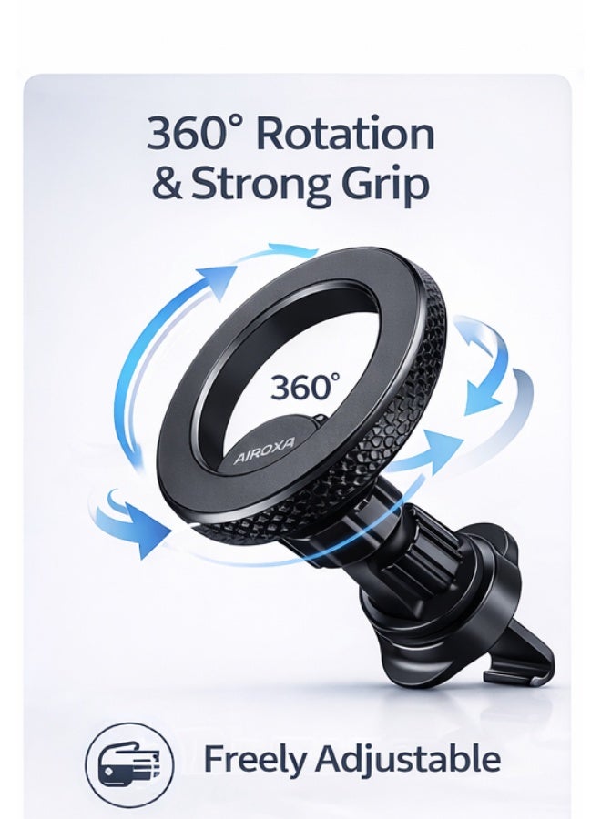 أيروكسا حامل هاتف مغناطيسي للسيارة مع دوران 360 درجة، مغناطيس قوي للتثبيت على فتحة التهوية أو لوحة القيادة، حامل جوال متوافق مع آيفون وأندرويد - Image 3